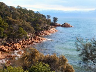 Pink granite shore, Coles Bay from Freycinet Lodge 5-3-07