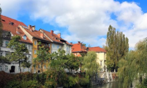 Ljubljana river bank-2-painting