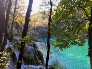 Plivice Lakes-green lake w small falls